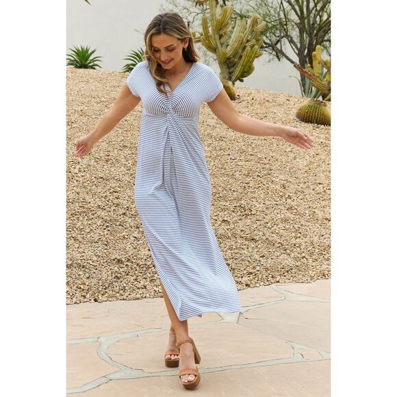 Culture Code Full Size Striped Twisted Detail Maxi Dress In Cobalt Blue - Picture 4 of 12